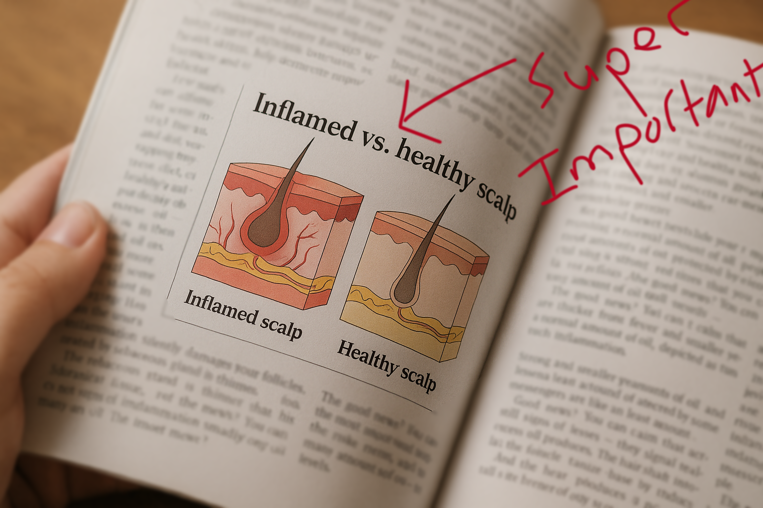 Inflamed vs. healthy scalp illustration